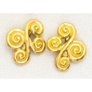 Vintage Gold Tone Clip On Earrings by Trifari - A3